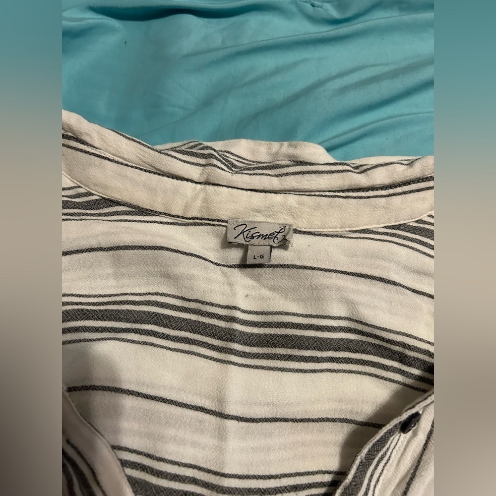 Kidney Striped white and Black Button Down Women's Top - Picture 3 of 5